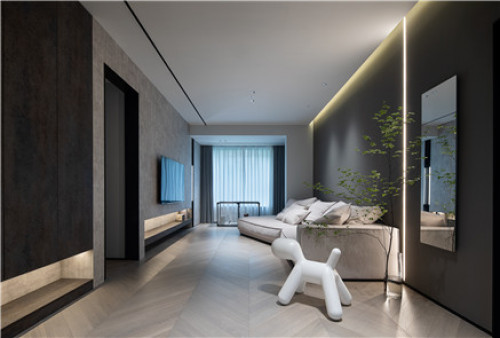 聚通装潢设计案例-浦东新区中金海棠湾88㎡现代极简装修实景《无界》